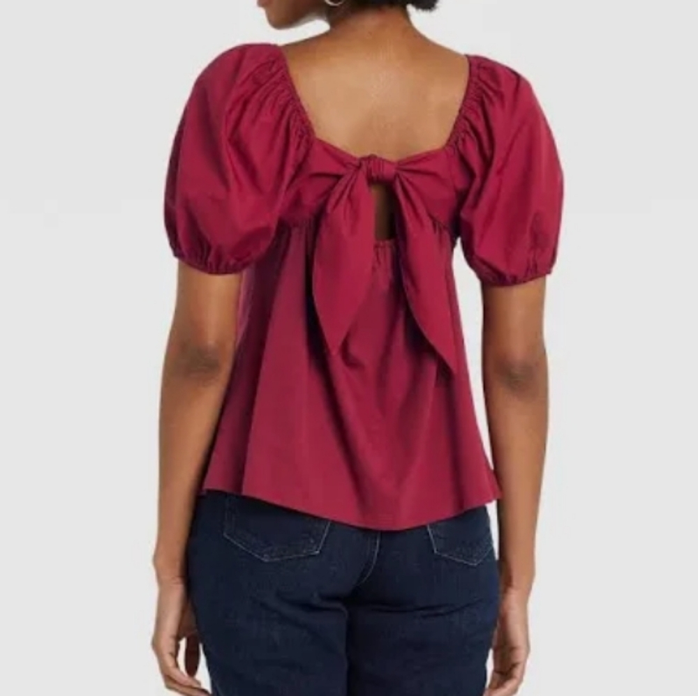 Puff Short Sleeve Tie Back Top - A New Day, XS